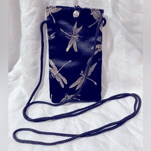 *3 for $20* Vintage-style satin crossbody bag, black/gold dragonfly, fits iphone